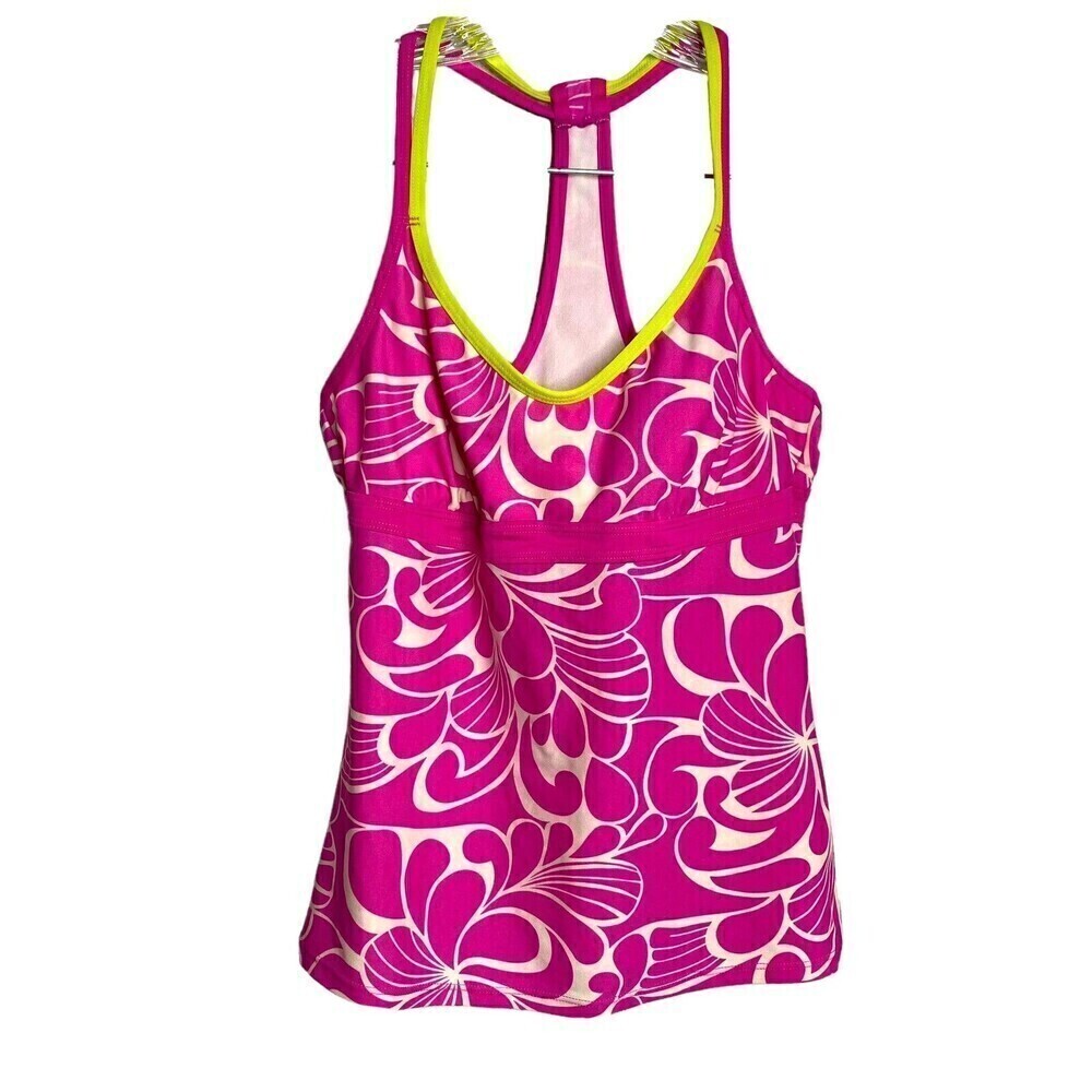 Athleta Tankini Pink‎ Aloha Floral Pink White tankini top Size Small Racerback